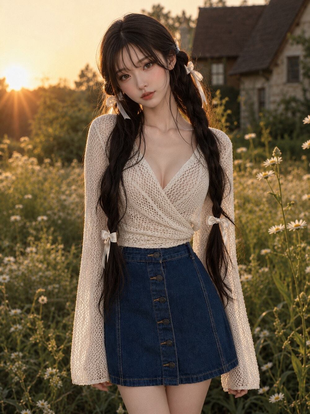 Free Spirit & Festival Ready High-Waisted Button-Front Denim mini Skirt